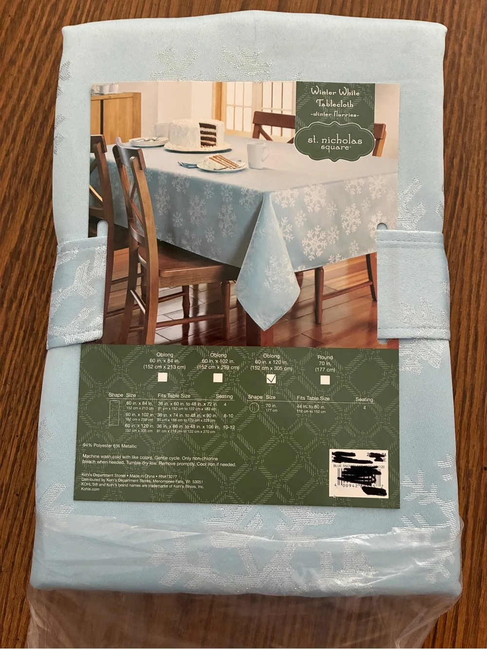 St. Nicholas Light Blue Winter Snowflake Tablecloth Rectangle 60  in x 120 in